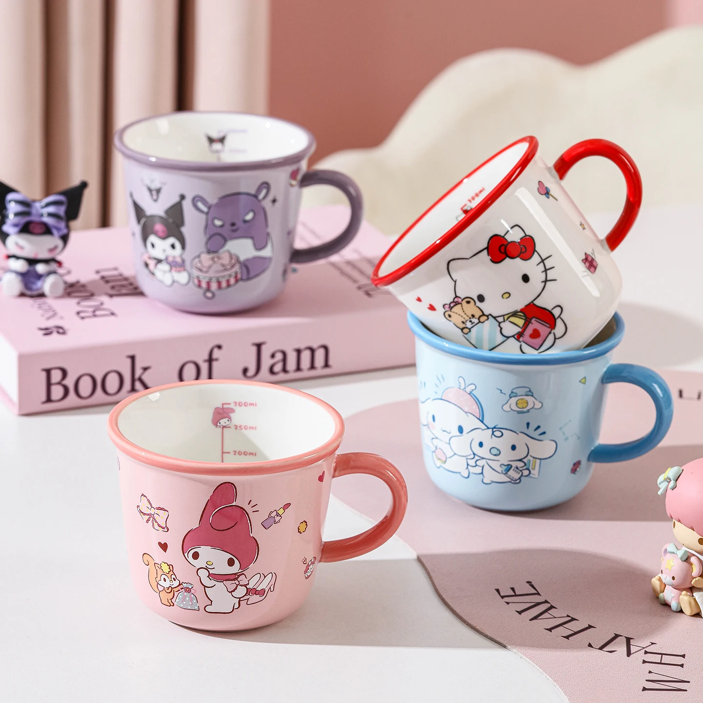 340Ml Cartoon Sanrio Hello Kitty My Melody Cinnamoroll Kuromi Ceramics Kawaii Mug  Beautiful Cutlery  cup child Birthday Gift view 2