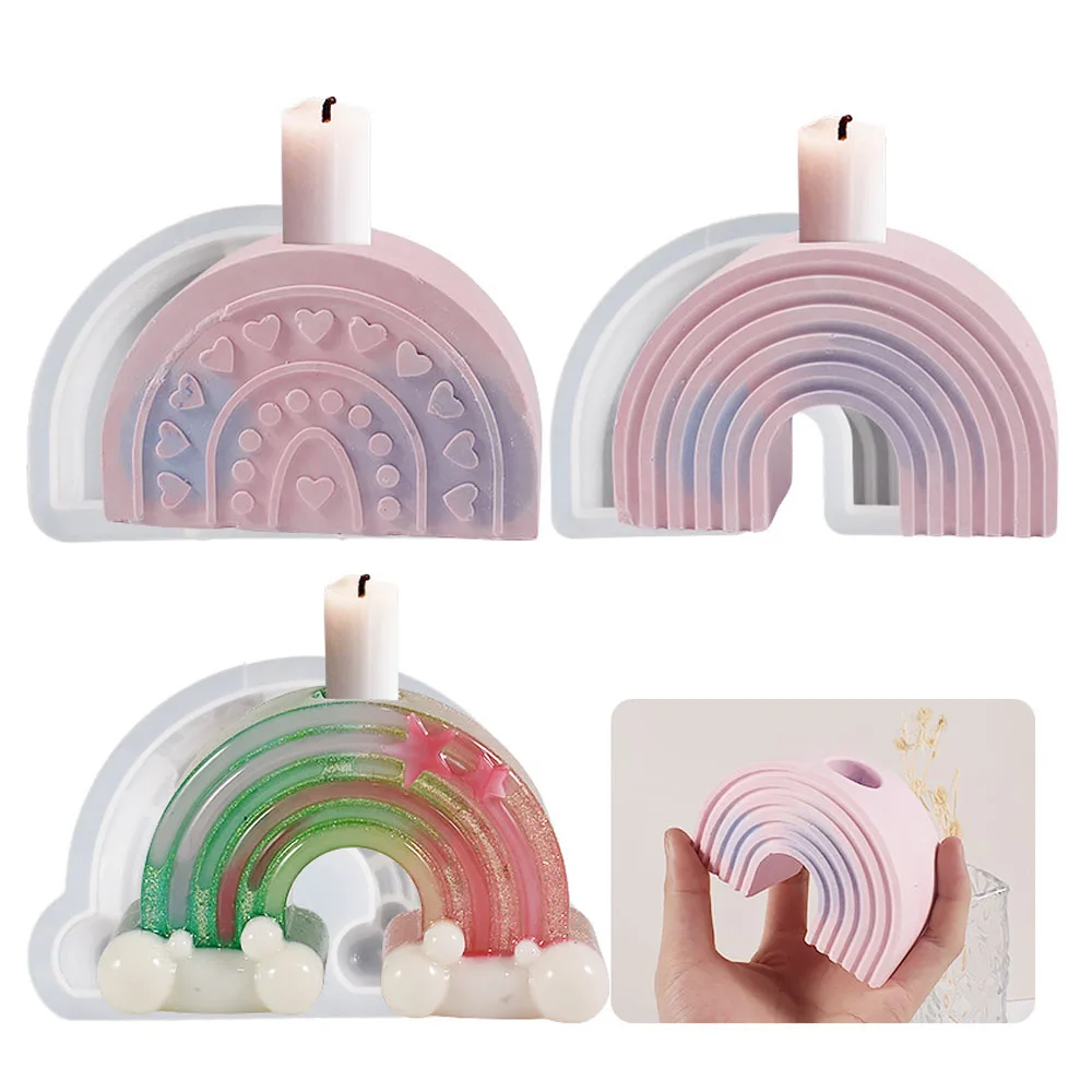 

Candle Holder Silicone Molds Rainbow Arch Shaped Candlestick DIY Concrete Plaster Rainbow Candle Tray Pottery Moulds Home Decor