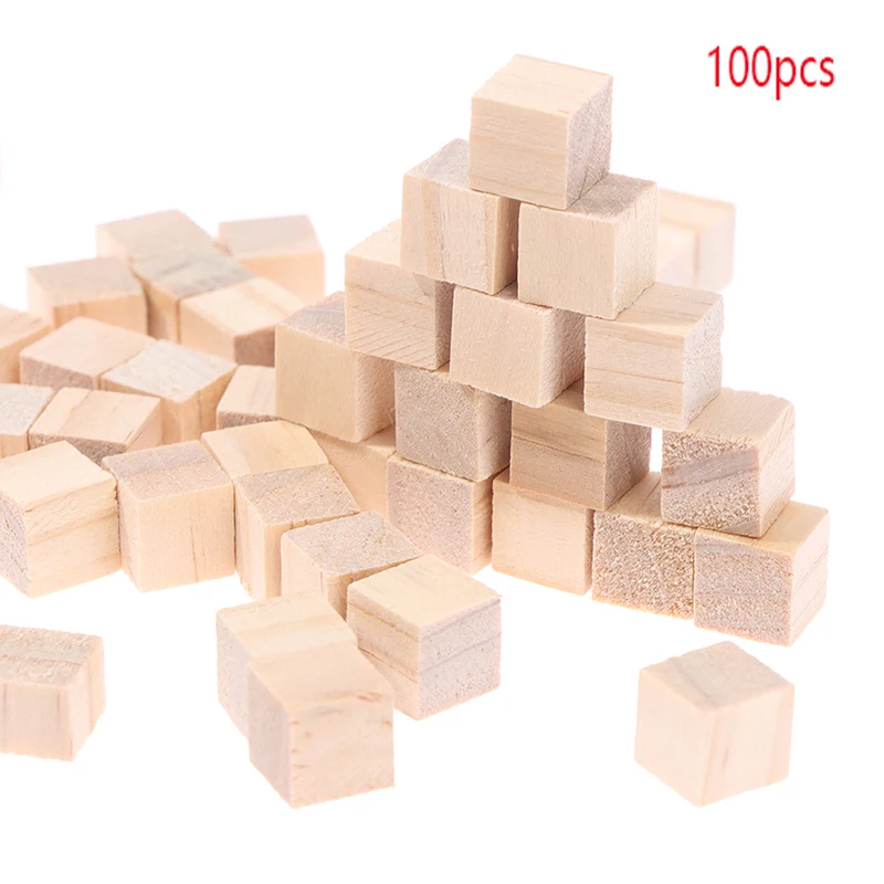 100pcs 1cm Unfinished Blank Wood Solid Cubes Mini DIY Wooden Square Blocks For Kids Craft Toy Puzzle Making Material