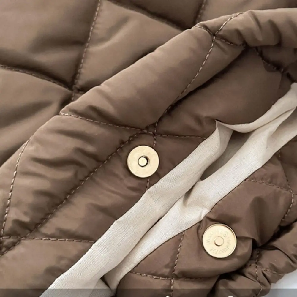 Tas Selempang Gaya Korea dengan Tali Serut, Motif Kotak-kotak, Kapasitas Besar, Tas Jinjing Berlapis Kapas, Tas Empuk Warna Solid