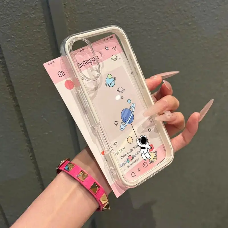 حافظة هاتف لهاتف آيفون 17 اير برو ماكس 16 15 14 13 12 11 Plus X XR حماية كاميرا شفافة ذكر أنثى إطار مزدوج رائد فضاء #6