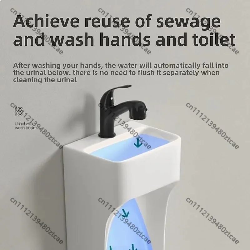 Ceramic Men's Urinal, Wall Mounted / Floor Standing Odor Proof Urinal with Washbasin, Household Bathroom Sanitary Ware