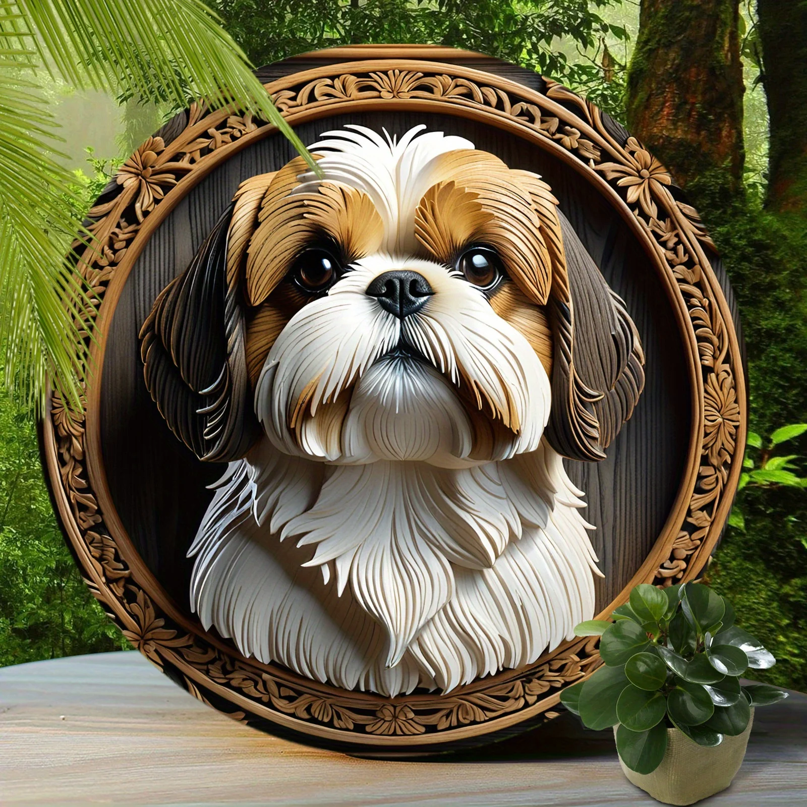 Round Shih Sign, Cute Dog Sign, Living Room Wall Decor, Round Fashion Art Aesthetic, Terrace Decor Gift Holiday Gift 20x20cm