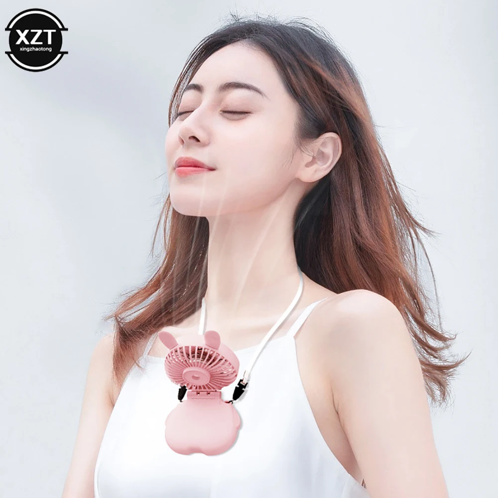 New USB Rechargeble Hanging Neck Fan Folding Mini Portable Small Fans Handheld Desktop Camping Pocket Silent Fan