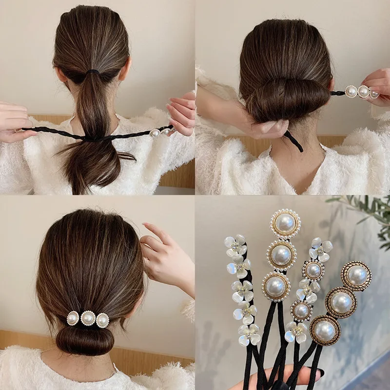 Horquilla elegante con flores y perlas para mujer, accesorios para el cabello para mujer, diadema giratoria, peinado, palo para el cabello,