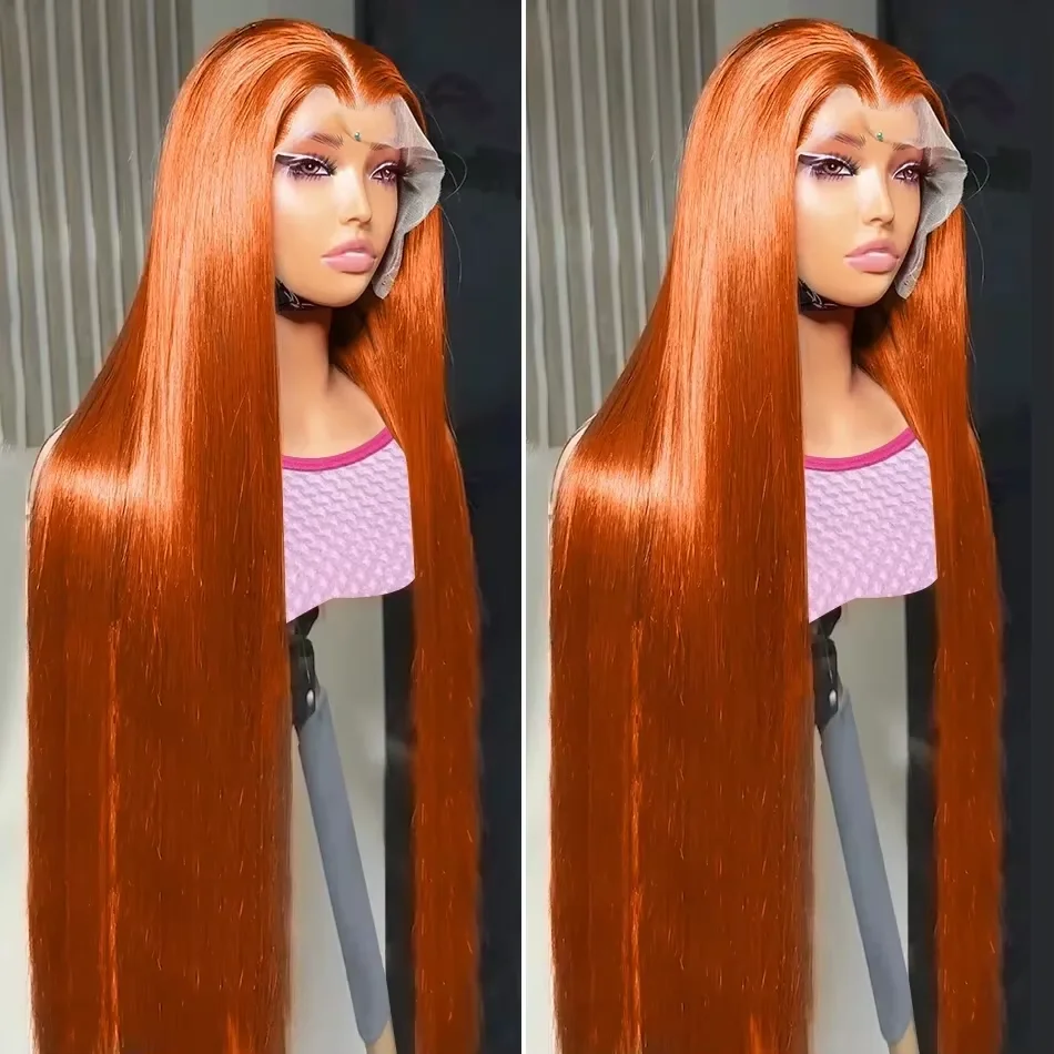 30 36 Inch Orange Ginger Straight 13x4 HD Transparent Lace Frontal Wig Brazilian 13x6 Lace Front Human Hair Wigs 220% For Women