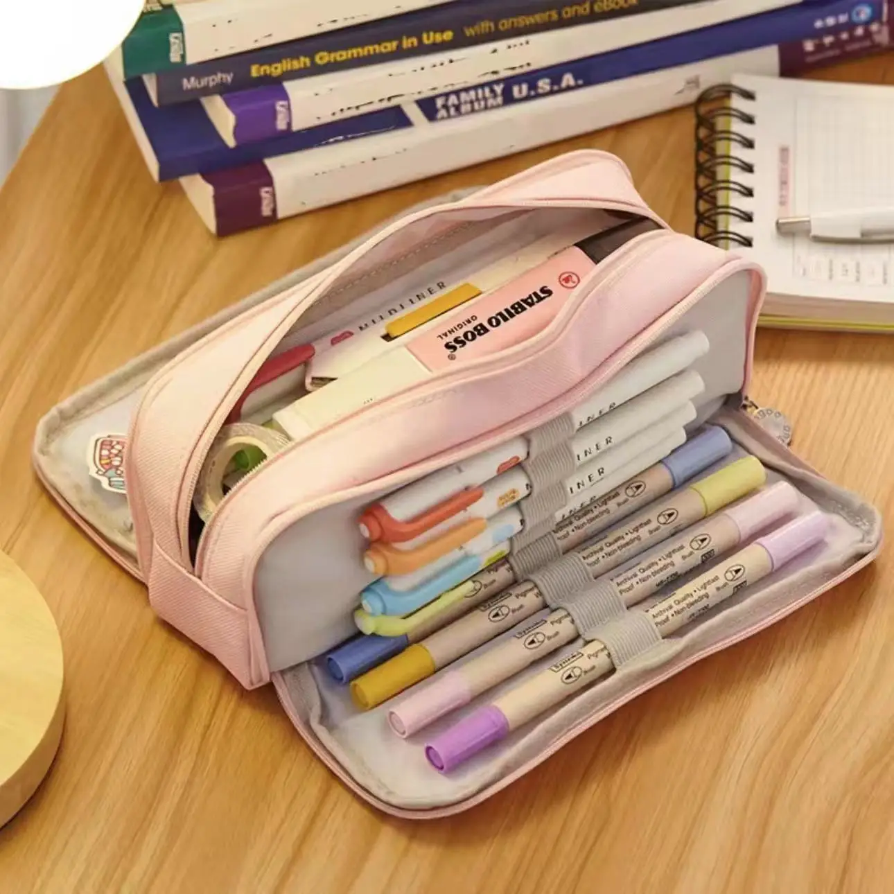 Stationary Pen Storage Bag Pen Pencil Bag Multi Layer Large Capacity Cosmetic Travel Storage Bag Simple Plaid Pencil Case image 4