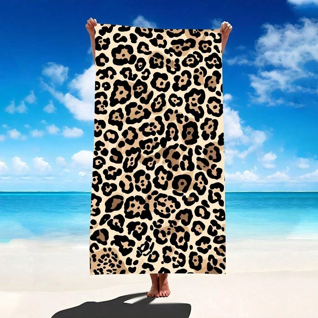 1pc Leopard Print Beach Towel - Ultra-Soft Microfiber Oversized Mat, Highly Absorbent for Travel, Pool, Surf, Yoga & Camping