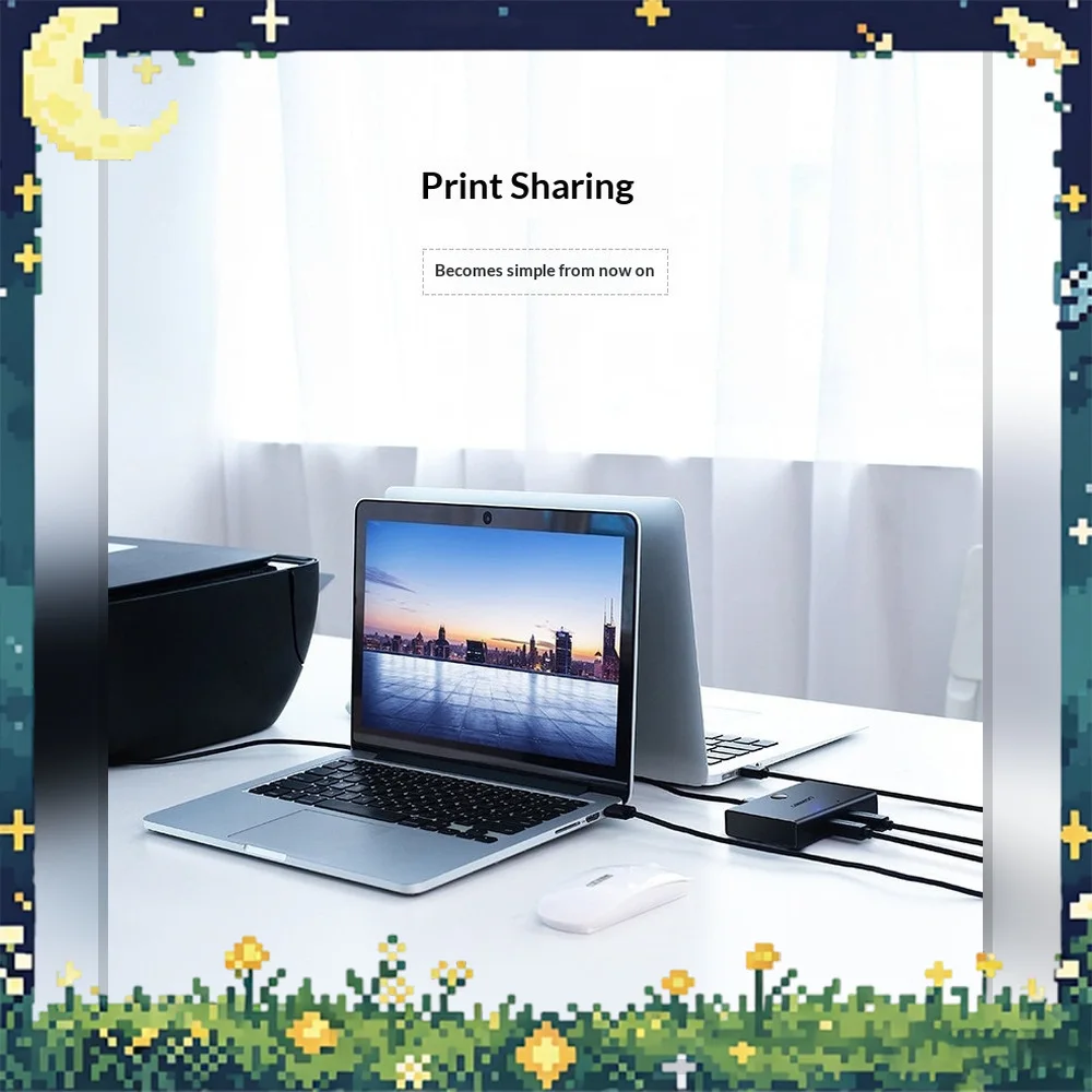 UGREEN 30345 US158 2 Port USB Printer Sharing Switch for Two Computers Share One Printer