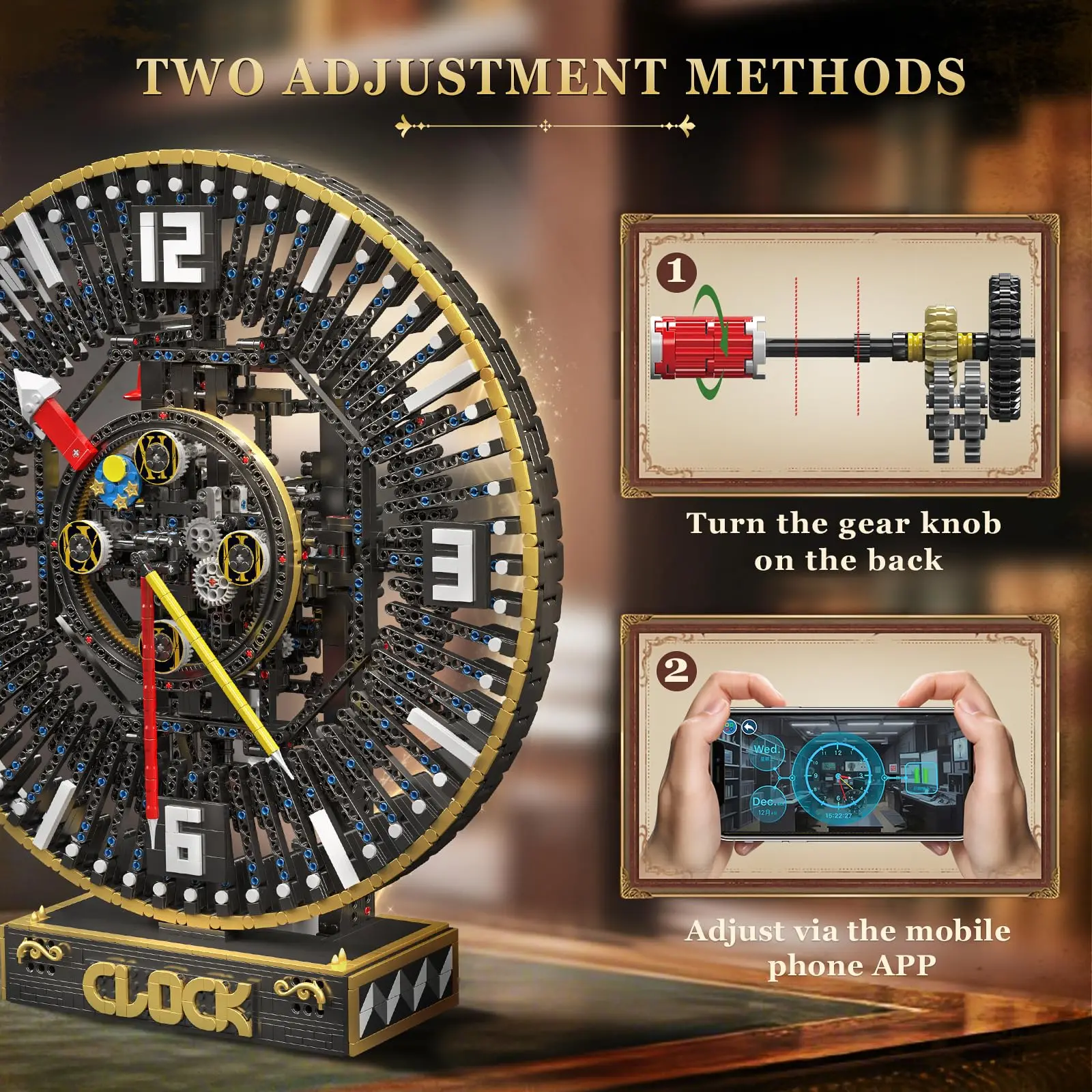 Juego de bloques de construcción de reloj mecánico, Kit de modelo de reloj en tiempo Real con engranajes mecánicos, modelo de construcción eléctrico de Control por aplicación