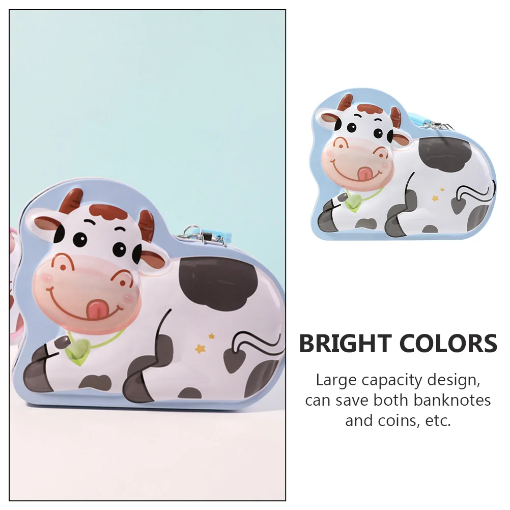 1Pcs Creative Milk Cow Saving Box Tinplate Money Bank Strong Non-Deformable Design Easy Access Lid for Kids Financial Learning
