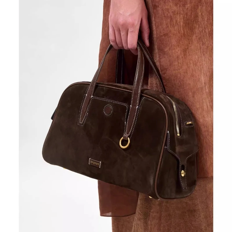 Songmont Handbag Cowhide Bowling Bag Boston Bag