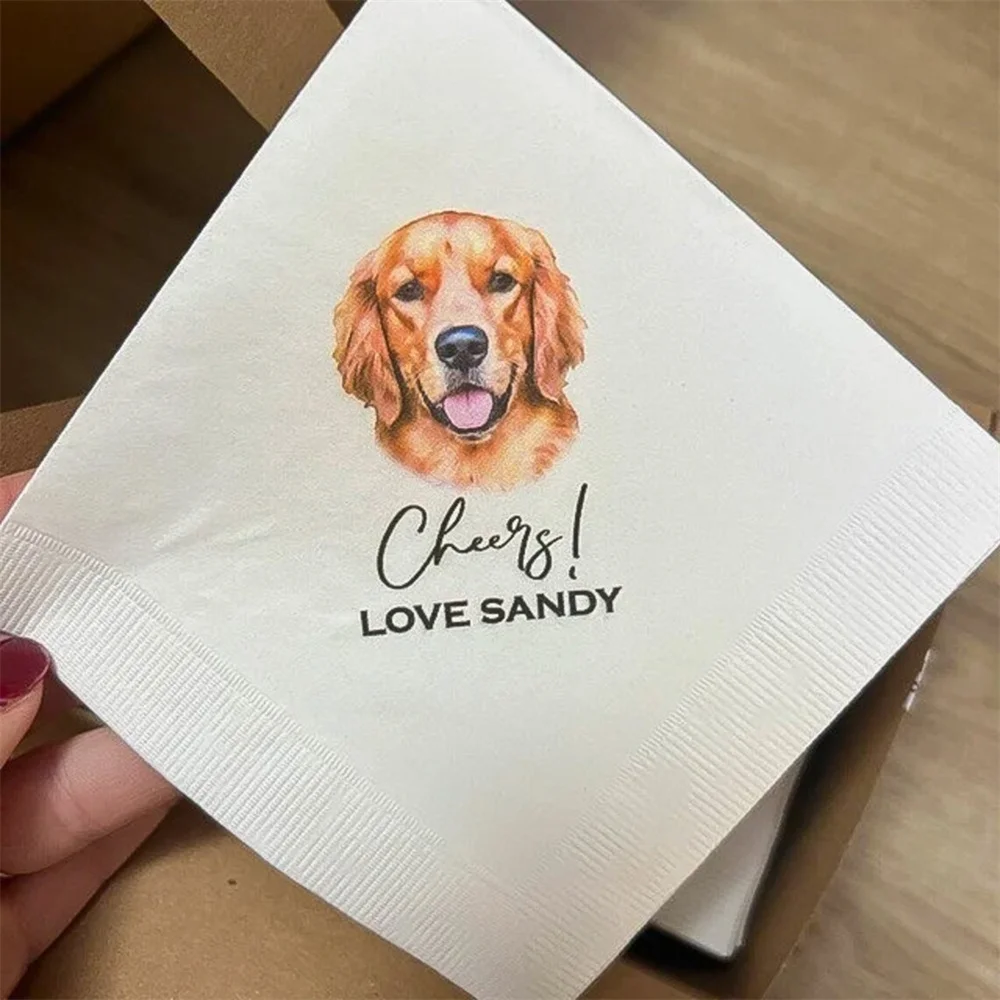 Custom Illustrated Dog Wedding Napkins, Bridal Shower, Engagement Party, Custom Bar Napkins, Custom Pet Wedding Napkins, Dog Nap