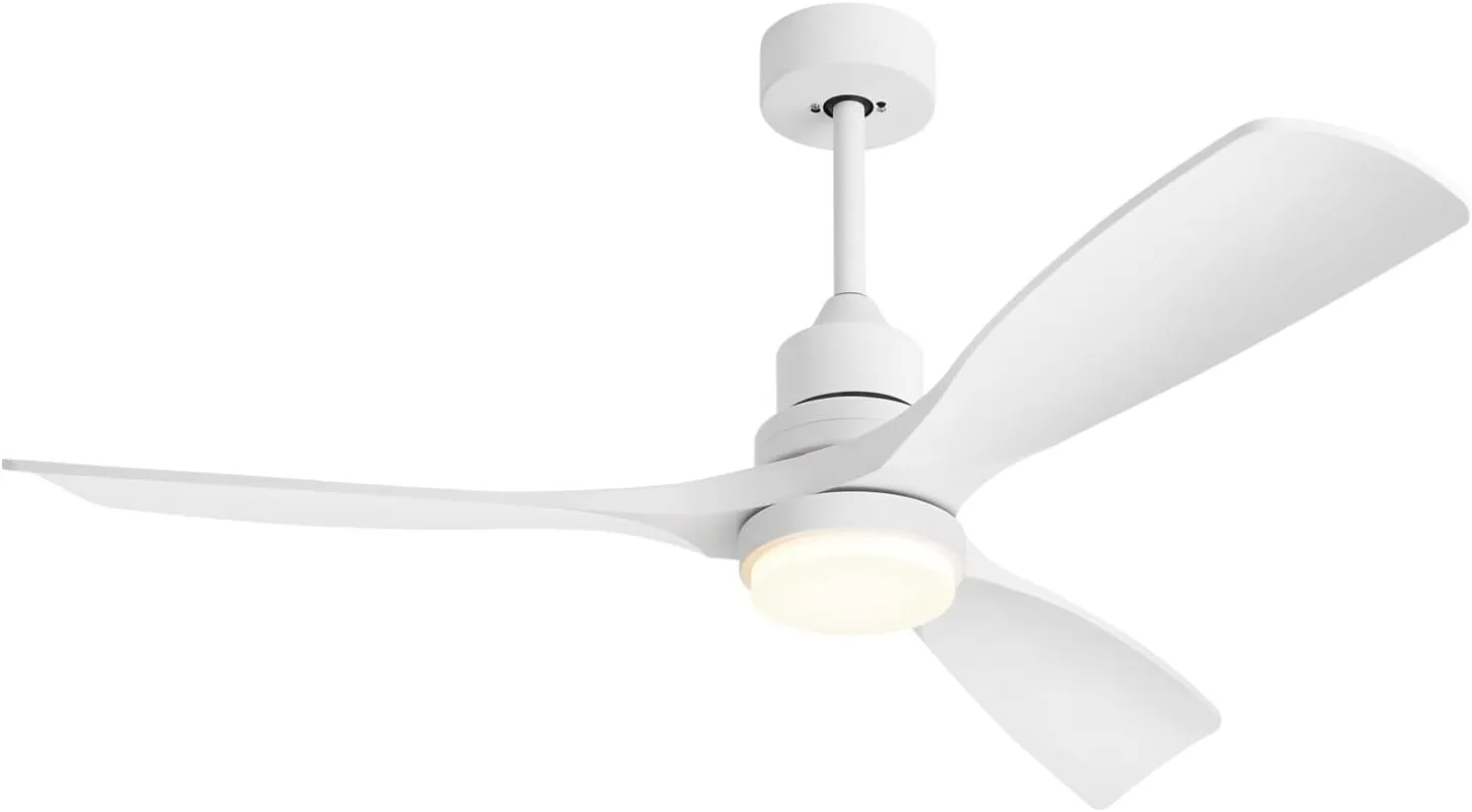 Ventilatori da soffitto da 52 pollici con luci remote, ventilatori da soffitto bianchi 3 temperature di colore, timer, elencati ETL, 3 aste interrate, 3 pale, 6 velocità