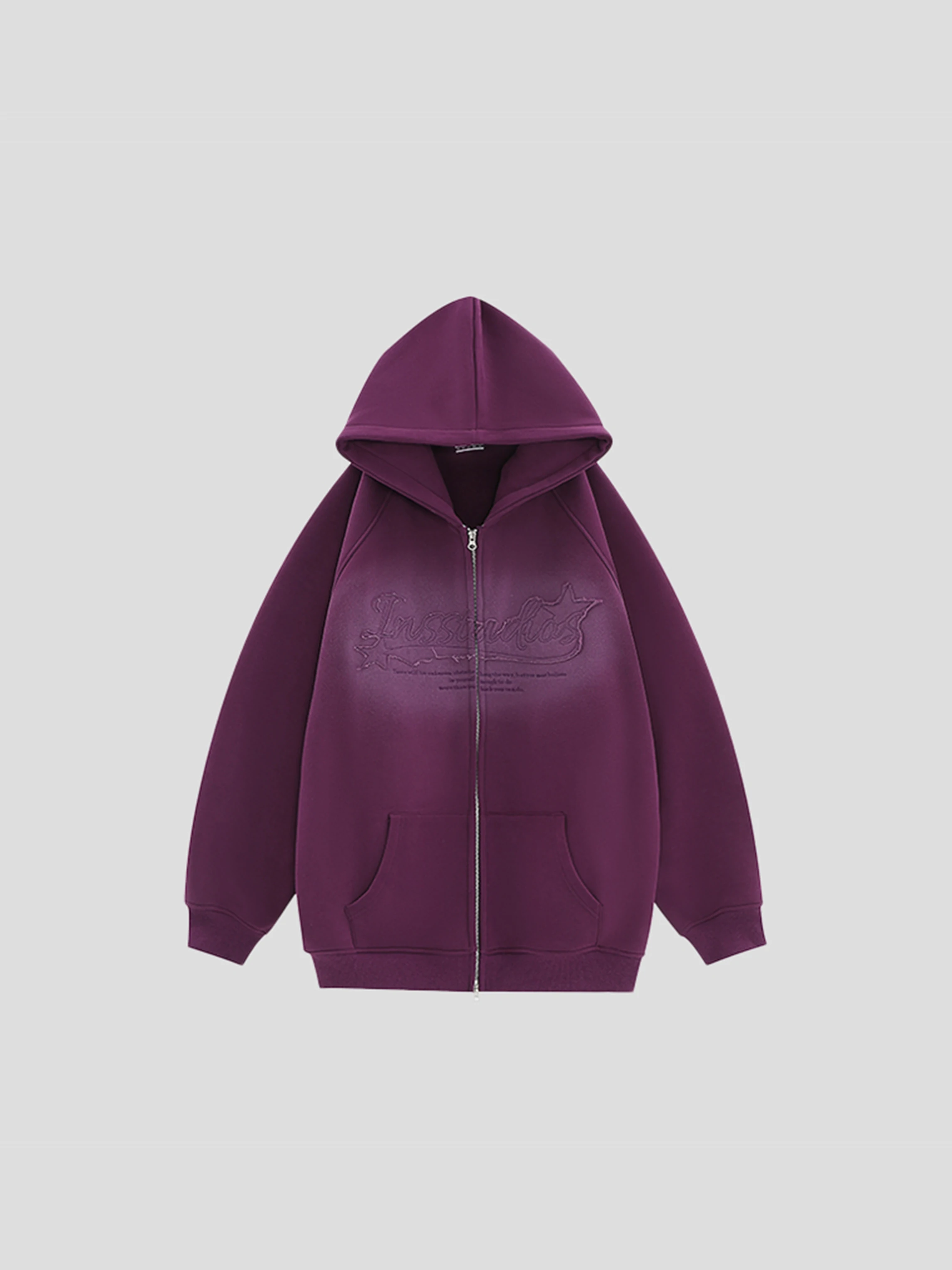 American Fashion Spray Painted Fabric Embroidered Hooded Sweatshirt with Velvet Zipper Jacket