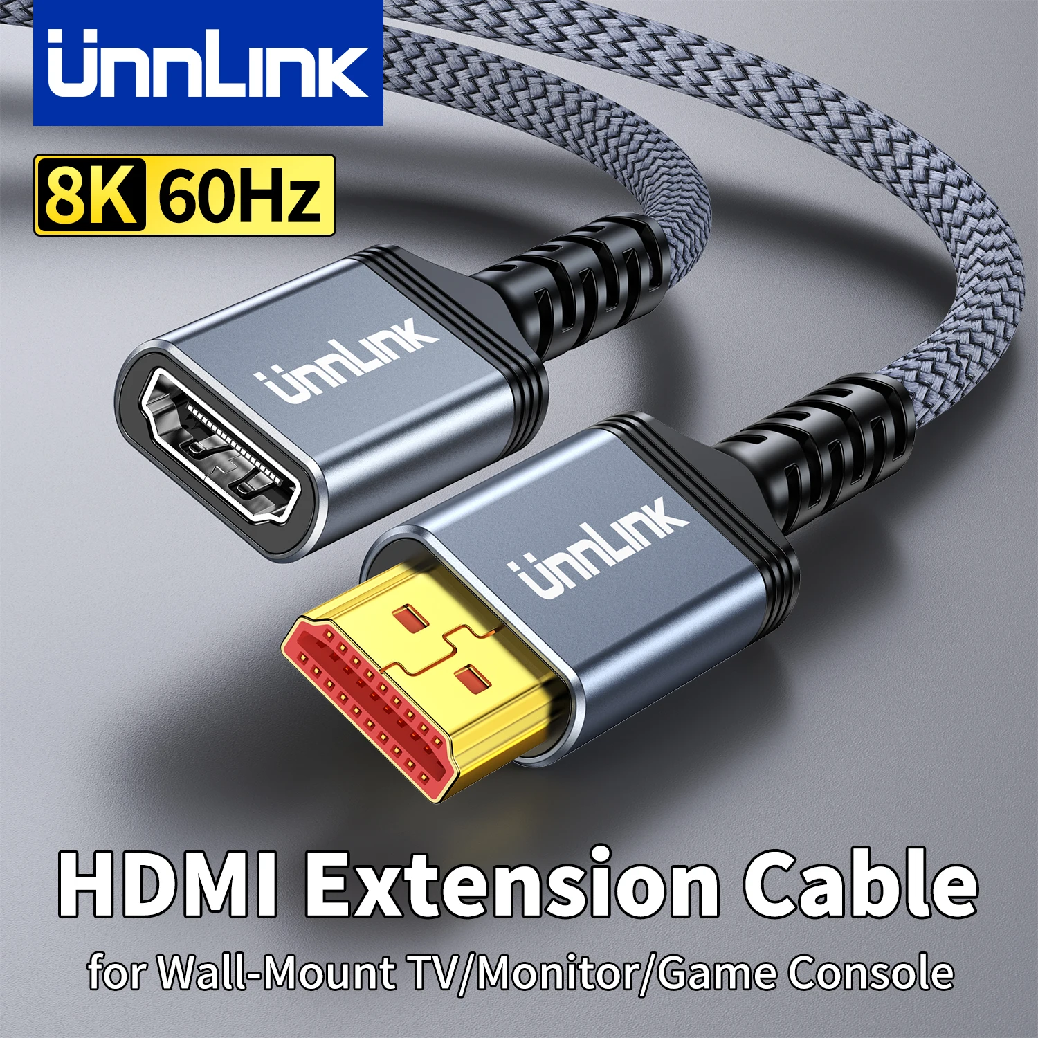 Unnlink 8K HDMI Extension Cable For Wall‑Mount TV Monitor, HDMI Male to Female Cord 1M 4K 60Hz/120Hz/144Hz HDMI Port Protector