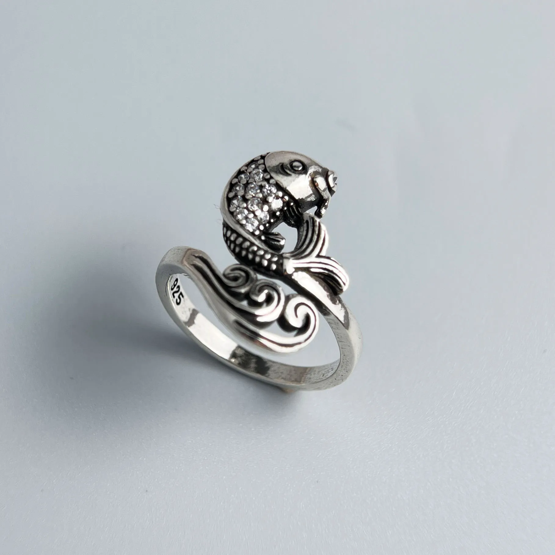 

925 Sterling Silver Rings for Women Couple Minimalist Handmade Simple Retro Fish Zircon Ring Fine Jewelry Gift Prevent Allergy