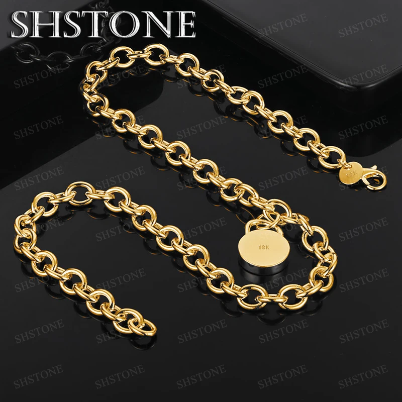 

Classic 45cm Chain 18k Gold Solid Round Pendant Necklace For Lady Fashion Trendy Simple Jewelry Birthday Party Holiday Gifts
