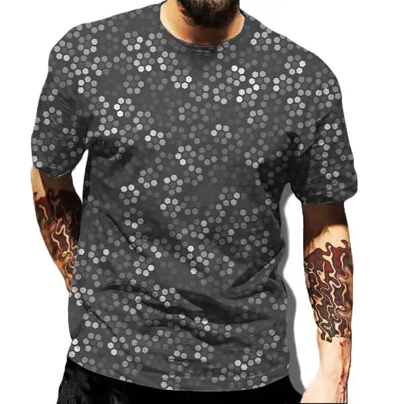 

3D printed Starlight Sequin Grey Men's T-shirt Casual Men's Short Sleeve Charm Men's Top Summer Personalized Round Neck Clothing