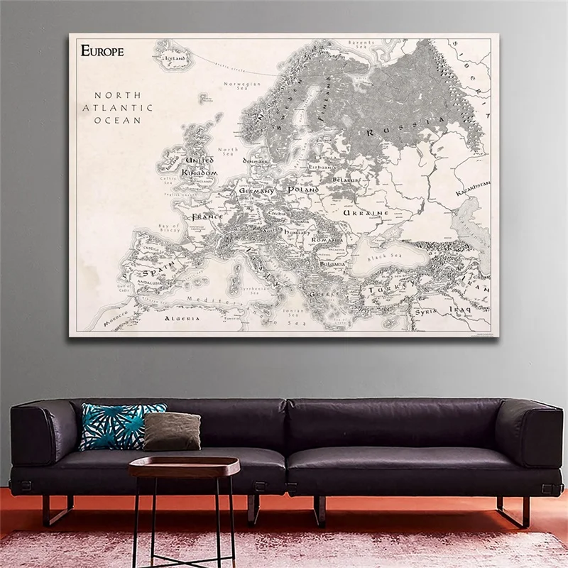 84*59cm Map of The Europe Vintage Prints Wall Art Poster Non-woven Canvas Painting Living Room Home Decor School Supplies