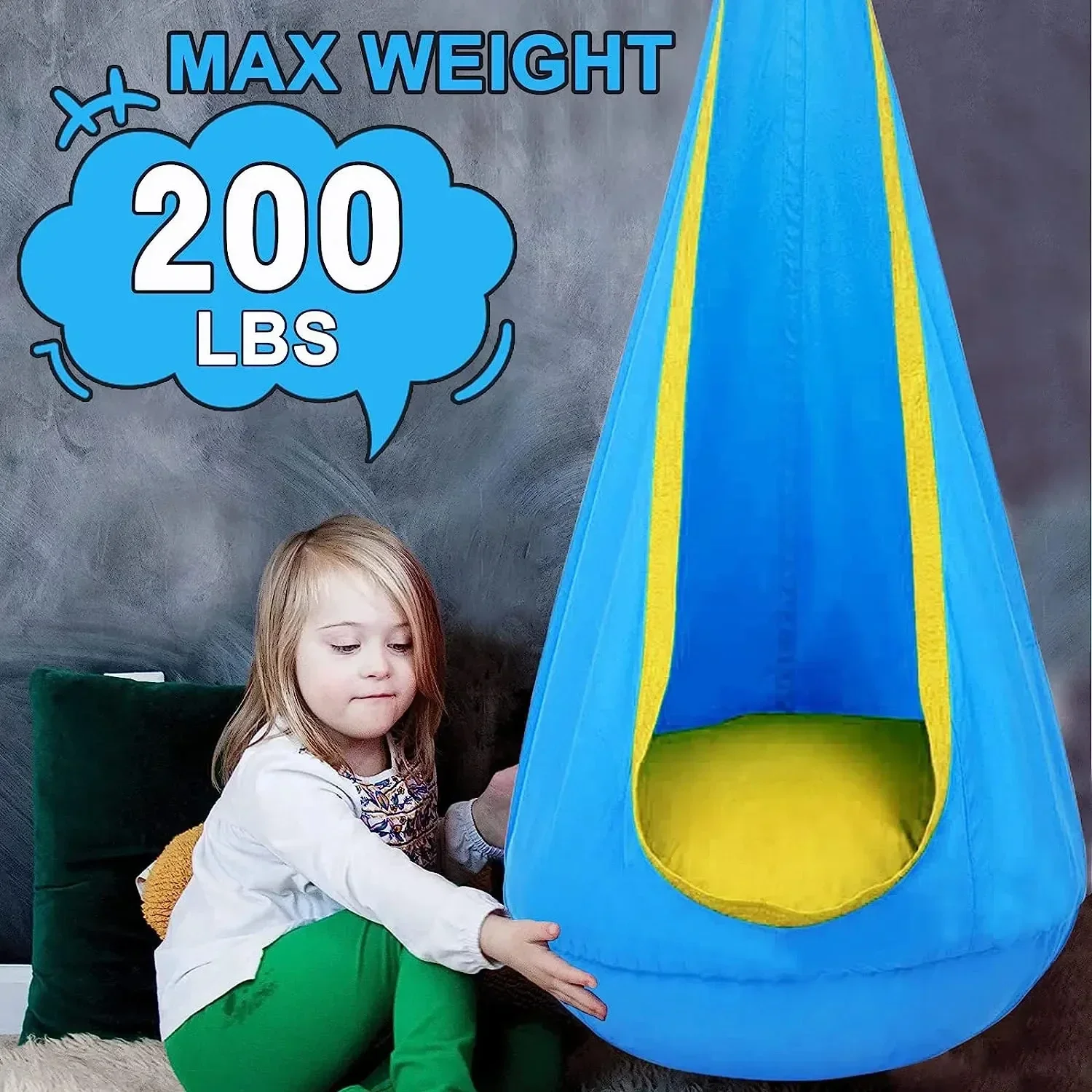 Kids Swing Seat 100% Cotton Hammock Chair Children's Outdoor Patio Swing Inflatable Hanging Chair Kids Garden Hanging Chair