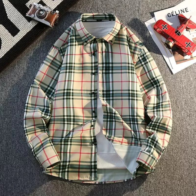 

New Spring/Autumn Fashion Trendy Comfortable Breathable Plaid Long Sleeve Shirt Men's Casual Loose Fit Sports Plus Size Shirt