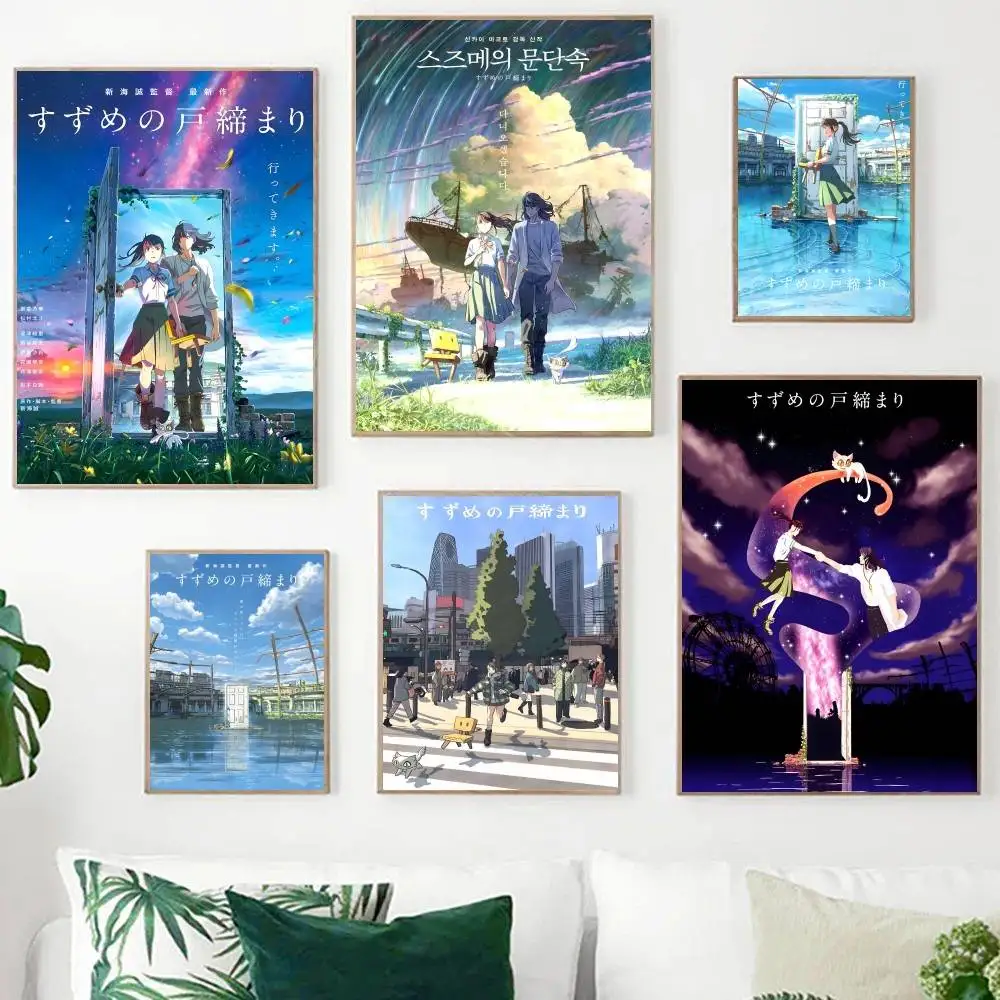 

Japanese Fantasy Adventure Anime Suzume Anime Posters Sticky HD Quality Wall Art Retro Posters for Home Kawaii Room Decor
