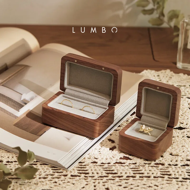 LUMBO Couple Ring Boxes Real Wood Wedding Proposal Gift Jewelry Box Engagement Ring Storage Boxes White/Black Makrana Wood