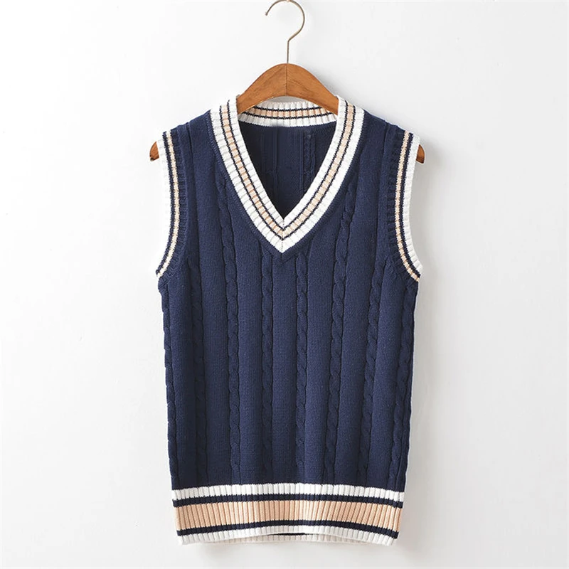 

Unisex Classic Striped Preppy Style V-Neck Sleeveless Knitted Sweater Vest Women Casual Loose All Match Pullover Top JumperS-5XL