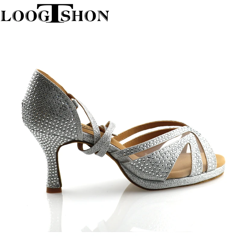 LOOGTSHON heel shoe For Women Salsa Dance Shoes Woman Sandals With Platform Silver Dance Shoes Rhinestone Indoor performance