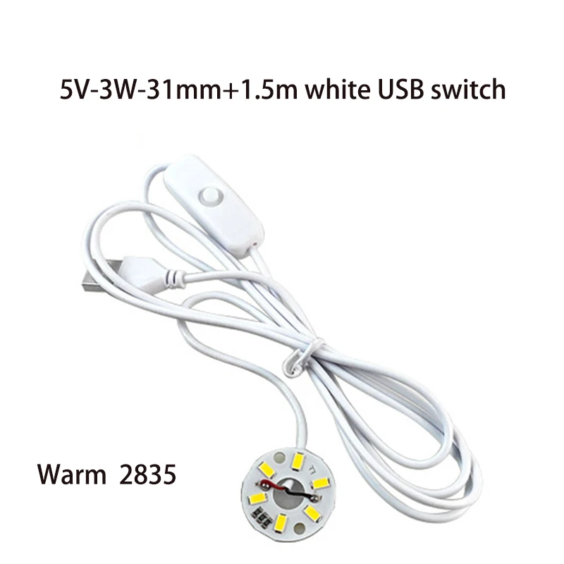 

5v-3w-31mm Led Strip Low Voltage Warm Light Tri Color Variable Light Source Board With 1.5m Usb Socket Switch Cable Wick Lamp E2