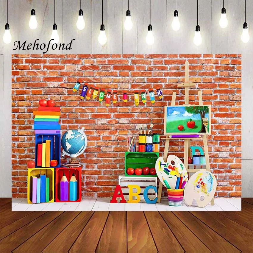 Mehofond-Photography-Background-Welcome-Back-To-School-Brick-Wall-ABC-Kids-Birthday-Party-Portrait-Decor-Backdrop-Photo-Studio