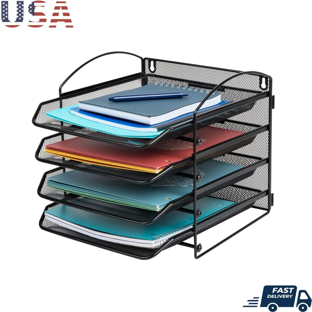 

Multi-Tier Metal Mesh Desktop Organizer Wall Mountable File Storage Office Documents Bills Mail Easy Access Clutter Free