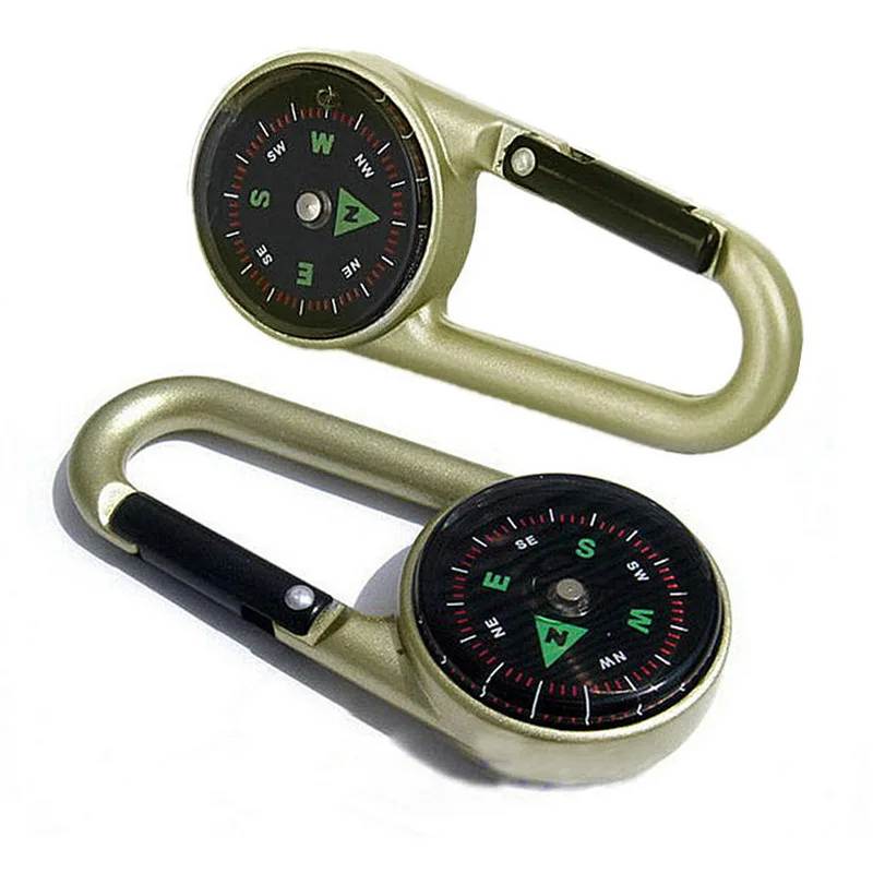 1 قطعة حلقة تسلق معدنية البوصلة في الهواء الطلق متعددة الوظائف المشي لمسافات طويلة ميزان الحرارة المفاتيح حلقة تسلق معدنية المفاتيح