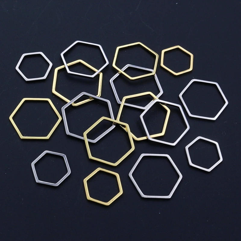 20pcs 3 Size Polygon Charm Gold Stainless Steel Pendant Open Bezels Hollow Pressed Resin Frame Mold Bezel DIY Jewelry Making
