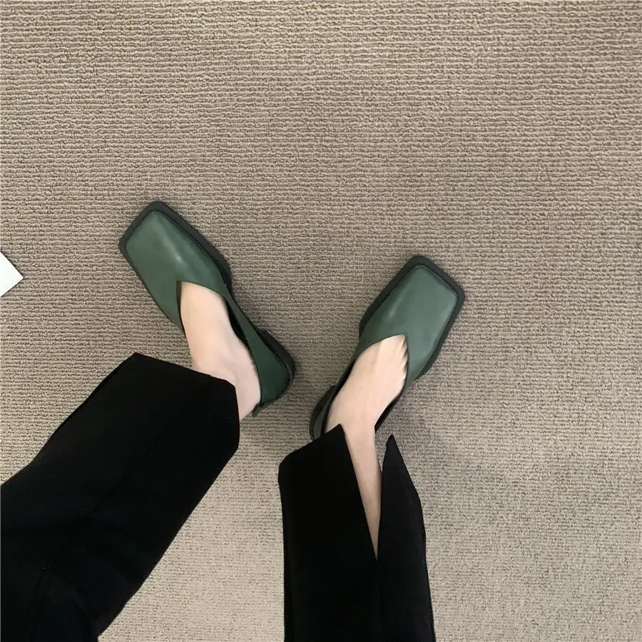 Spring New 2024 Flat Shoes Women Square Toe Single Shoes Simple Temperament Leather Shoes round toe heels