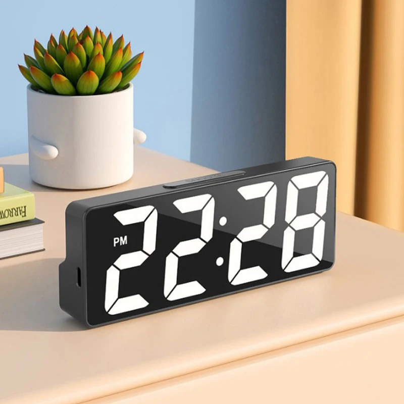 LED Digital Alarm Clock Living Room Bedroom Electronic Desktop Clock with Temperature Display Adjustable Brightness 12/24 Hours