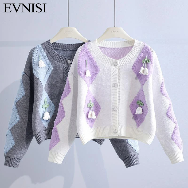 EVNISI Women Vintage Style Sweater Cardigan O-Neck Cashmere Warm Long Sleeve Jumpers For Women Winter Knitting Sweater Coat