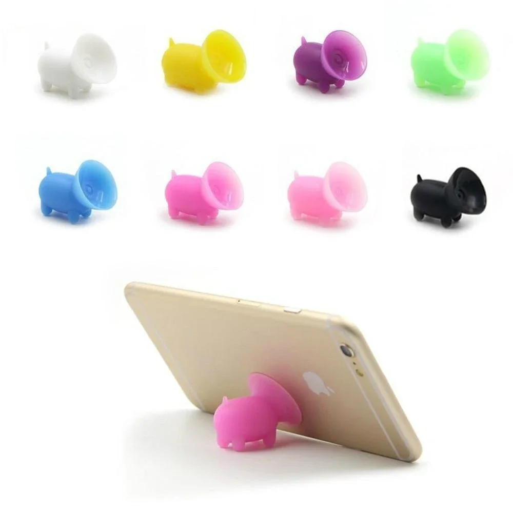 

500pcs/lot Silicone Cute Cartoon Suction Cup Mini Pig Mobile Phone Holder Stand for Samsung Cellphone