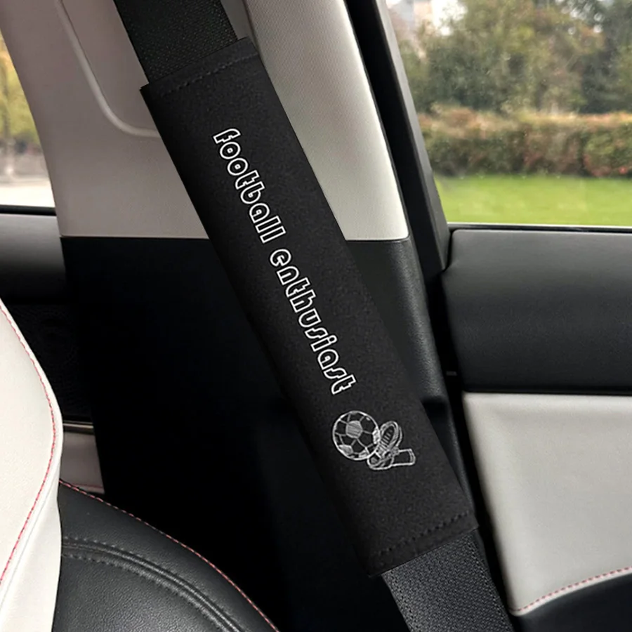 2pcs car seat belt cover, embroidered football pattern shoulder protector, soft and comfortable, car interior accessories