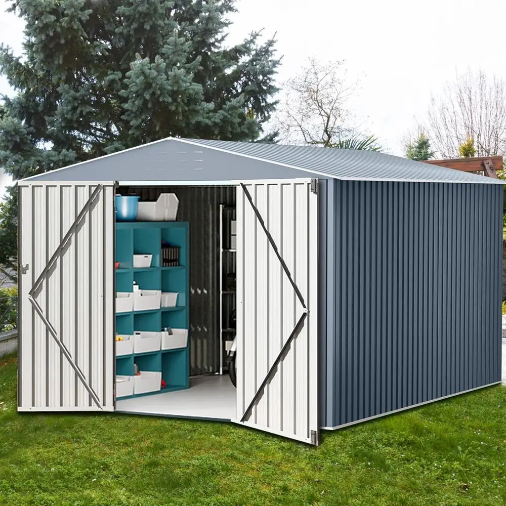 

10x10 Large Outdoor Storage Shed with Sloping Roof, Ventilation, Reinforced and Lockable for Garden, Patio, or Backyard Use