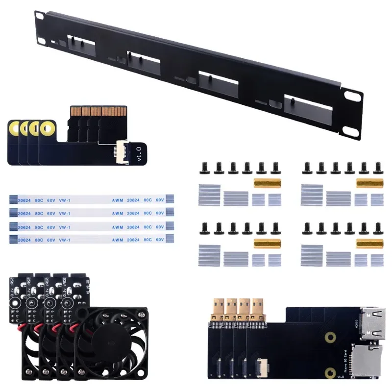 PI4-1U-RACK-KIT, Kit 1U T1 pour Raspberry Pi 4, 19 ″ Rack16:, jusqu'à 4 unités