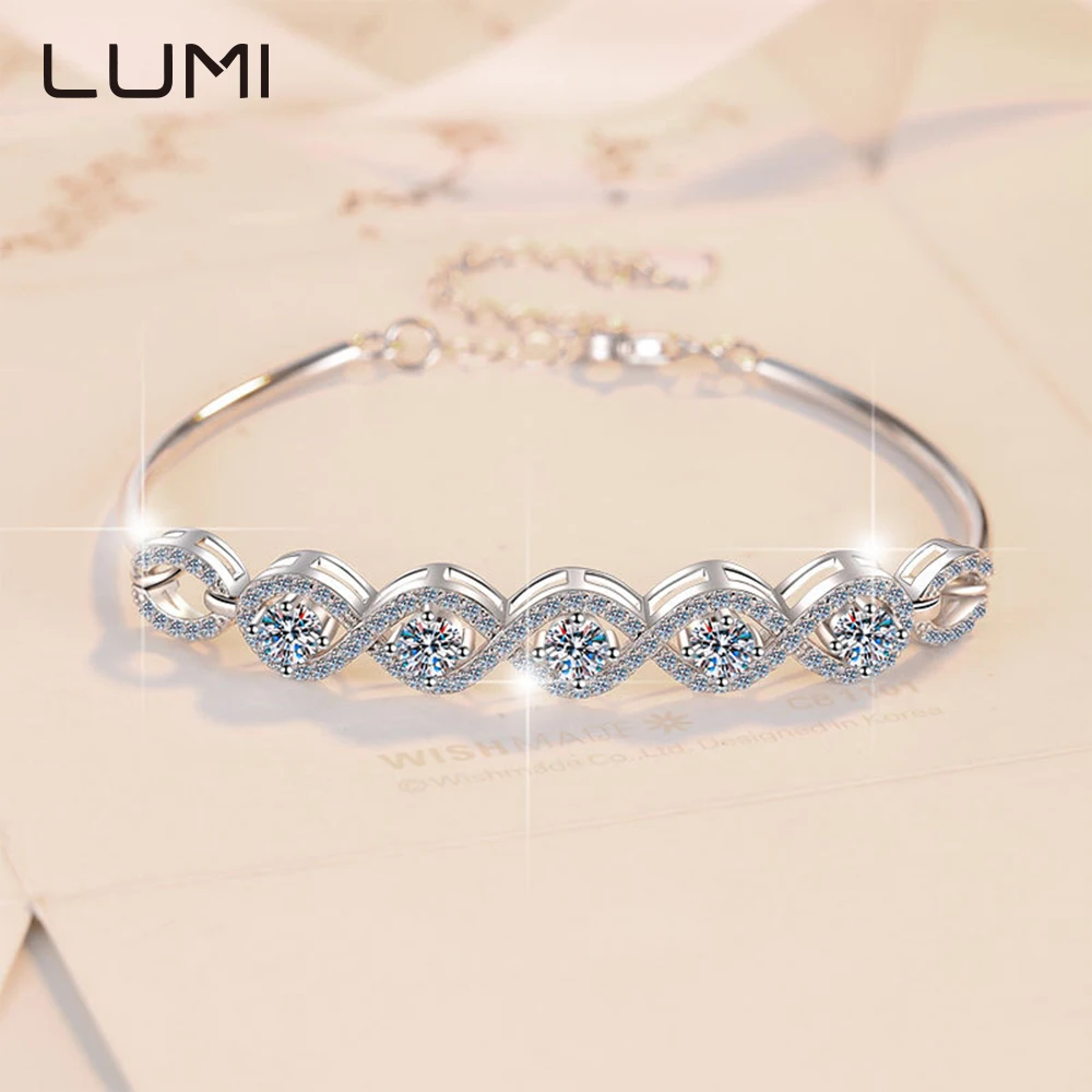 

D-color Moissanite 5 Star Design Bracelet - Real 925 Sterling Silver Adjustable Chain for Fine Jewelry Gift Anniversary