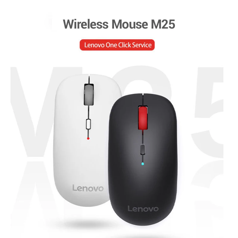 Lenovo M25 Wireless Mouse 1000 DPI 58G Weight Ergonomic Design Black White Choice Simple Portable Operation Silent Office Mouse