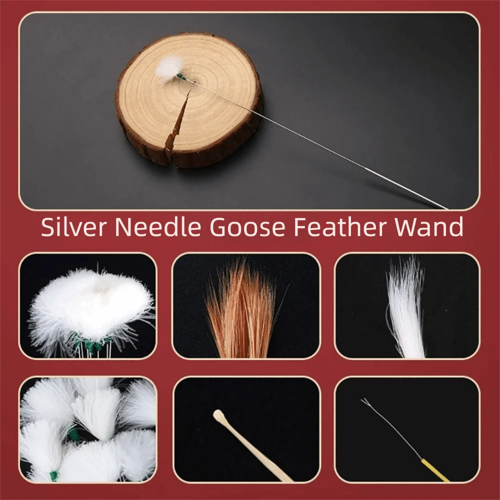 6/8/10PCS Bamboo Handle Goose Feather Earpick Stainless Steel Stick Design Wax Cleaner Tool Spoon Cleaner Ear Massage Set