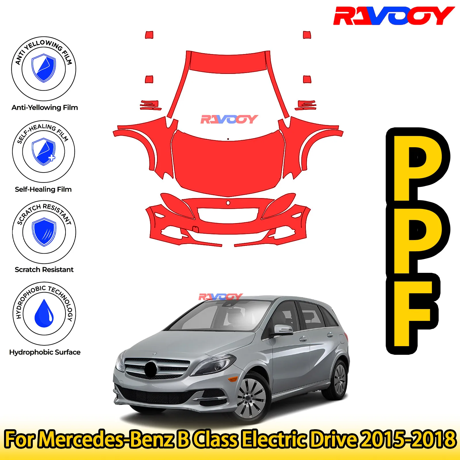 

Для Mercedes-Benz B Class Electric Drive 2015-2018 глянцевая матовая черная предварительно вырезанная передняя защитная пленка PPF Kit