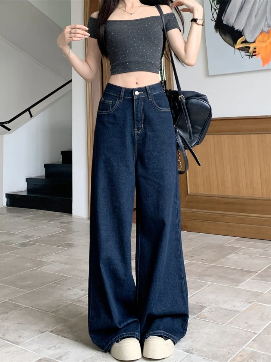 

Washed Jeans Loose Wide Leg Pants Women's Early Autumn High Waist Jeans Versatile Straight Leg Pants Floor Length Pants