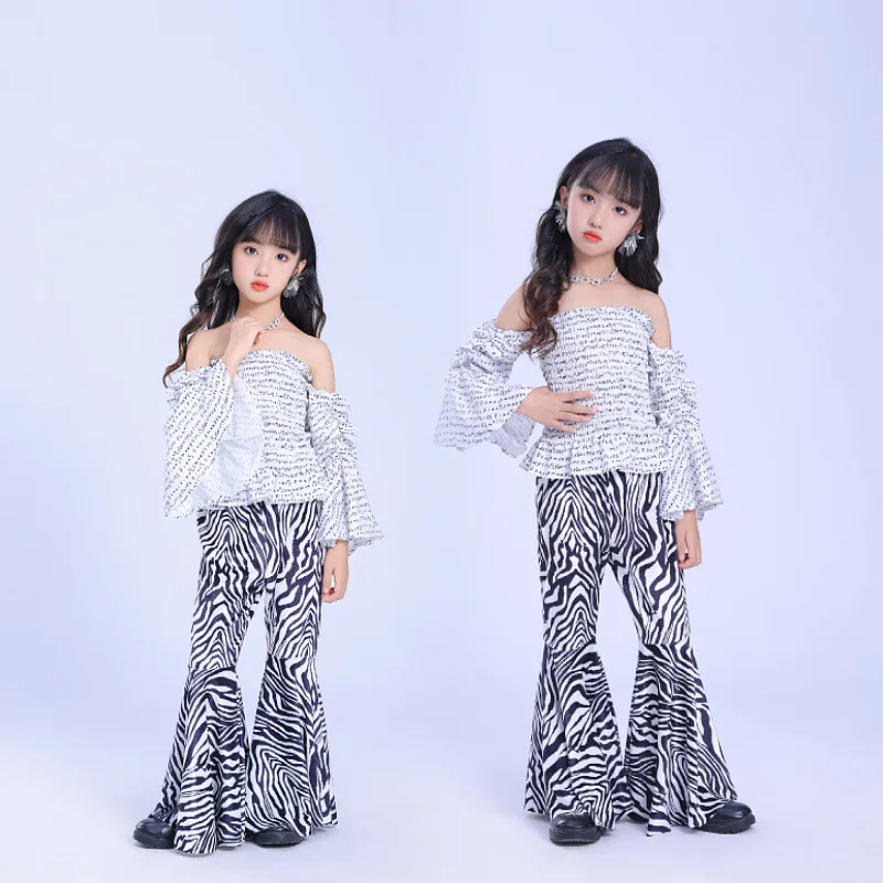 

Retro Catwalk Trendy Clothes 2024 Hong Kong Style Catwalk Girls Zebra Big Flared Pants Locomotive Catwalk Performance Clothes St