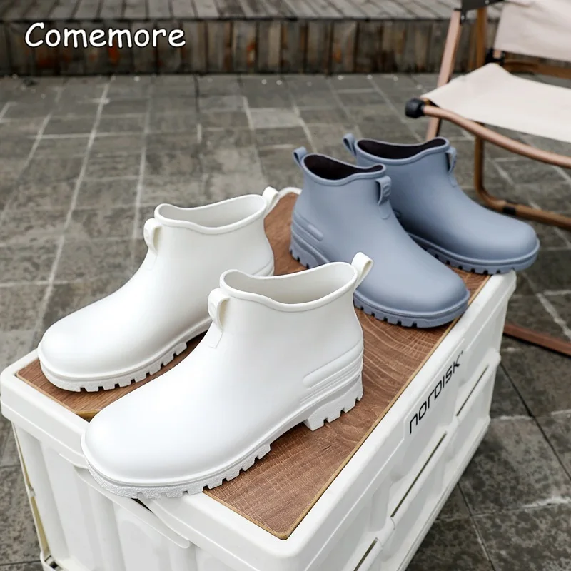 Comemore Waterproof Non-slip Rubber Boots Ladies Casual Slip-on Rainboots Female Garden Galoshes 2024 Fashion Woman Rain Shoes