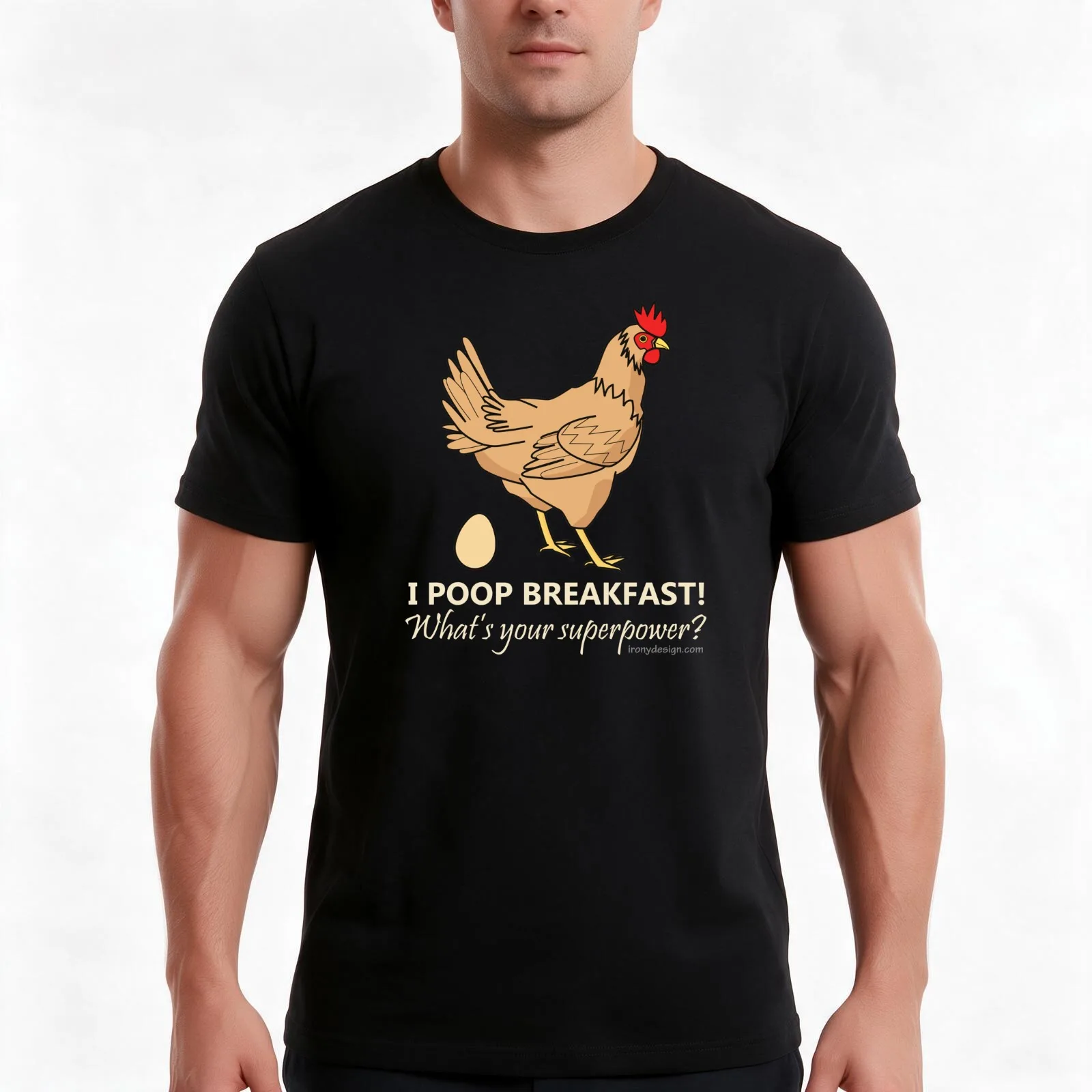 Chicken Poops Breakfast Funny Graphic T-Shirt, Summer Casual Cotton Tee, Oversized Streetwear Tops, Vintage Graphic Print